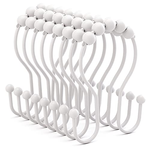 Bathway White Shower Curtain Hooks and Rings - Rust Proof, Smooth Glide, Double Hooks, 12 Pcs - color: White