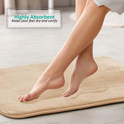 Clara Clark 3 Piece Bathroom Rugs Bath Mat Set, Velvet Memory Foam Bath Mats for Bathroom - Non-Slip, PVC Backing Bath Rugs, Washable - Dries Quickly, Beige - color: Cream