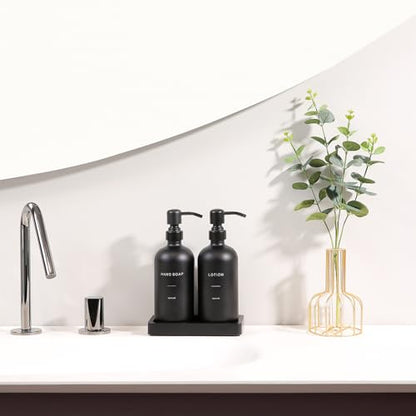 Prus Waso Black Soap Dispenser Bathroom Set | Soap and Lotion Dispenser Set with Stainless Steel Pump, Perfect for Bathroom Decor