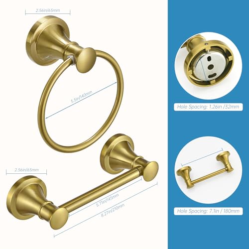 RUMOSE Pivoting Toilet Paper Holder and Hand Towel Ring, Brushed Gold | Wall Mount, Bathroom Hardware Accessories 2 PCS Set, Toilet Tissue Roll Holder & Towel Hanger, Rustproof, Stainless Steel - color: Brushed Gold