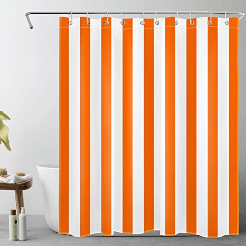 LB Orange and White Striped Fabric Shower Curtain for Bathroom with 10 Hooks, Vertical Stripe Shower Curtains for Bathroom, Modern Farmhouse Chic Style Bathroom Shower Curtains, 60x72 Inch - color: Orange, size: 60"W x 72"L (Pack of 1)