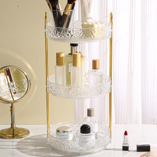 Fangoo 3 Tiers Clear Rotating Makeup Organizer for Vanity, 360 Spinning Skincare Organizers for Dresser Perfume Holder Large Skincare Make Up Storage Cosmetic Organizer for Bathroom Countertop - color: Clear, size: 3 Tiers