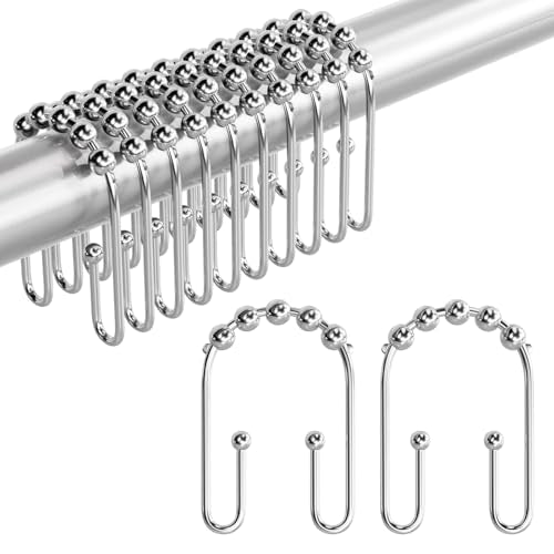 AmazerBath Shower Curtain Hooks Chrome Metal Shower Curtain Rings Rust Proof, Double Sided Shower Curtain Hooks for Shower Curtain Liner Smooth Shower Hooks Rings for Bathroom, Shower Rod Hook 12Pcs - color: Chrome, style: Modern