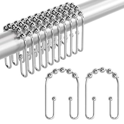 AmazerBath Shower Curtain Hooks Chrome Metal Shower Curtain Rings Rust Proof, Double Sided Shower Curtain Hooks for Shower Curtain Liner Smooth Shower Hooks Rings for Bathroom, Shower Rod Hook 12Pcs - color: Chrome, style: Modern