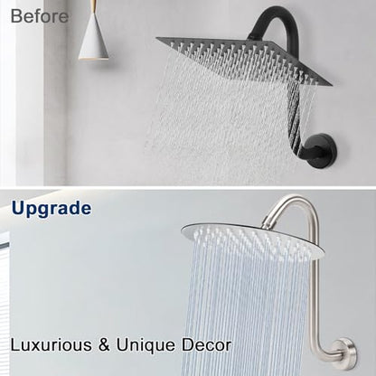 NearMoon S Shaped Shower Head Riser Arm, Shower Extender Arm with Flange, Standard 1/2" Connection- Bathroom Accessory (12 Inch, Brushed Nickel) - color: Brushed Nickel, style: 12 Inch