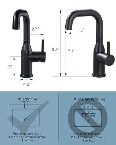 Bar Sink Faucet Single Hole: ARCORA Matte Black Wet Bar Faucets - Prep Sink Faucet 360 Swivel - Small Kitchen Bathroom Faucet with cUPC Supply Lines - color: Matte Black