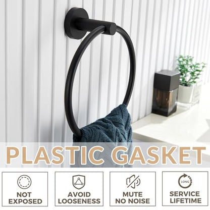 Matte Black Towel Ring Wall Mounted, Hand Towel Holder for Bathroom, Solid Stainless Steel Round Wall Hanger - color: Matte Black, size: Standard Size