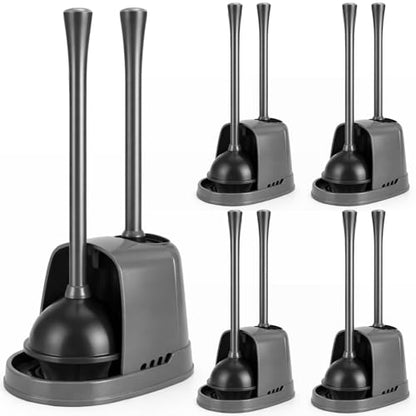 Reallnaive 4 Set Toilet Plunger and Brush Set with Ventilated Holder 2 in 1 Toilet Bowl Brush and Heavy Duty Plunger Combo Bathroom Cleaning Kit for Home and Commercial Bathrooms Drainage (Gray) - color: Gray