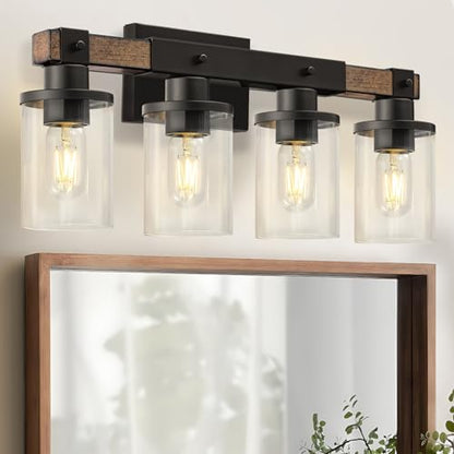 4-Light Bathroom Light Fixture, Farmhouse Vanity Lights for Bathroom with Glass Shade, Rustic Bathroom Light Fixtures, E26 Base F09BD05 - size: 4-Light