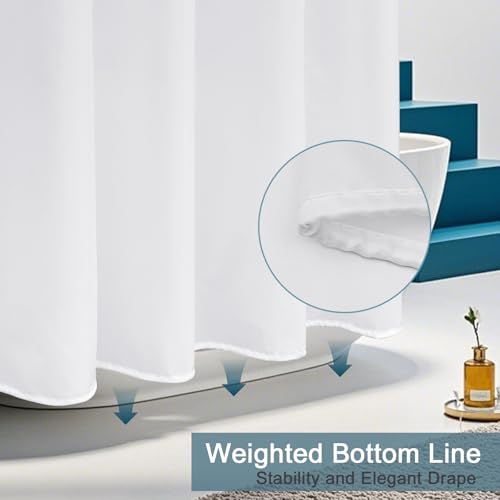 AooHome White Fabric Shower Curtain Liner, Bathroom Curtain with Hooks for Hotel, Waterproof, Weighted Hem, 72 Width x 75 Height Inch - color: Solid White, size: 72"W x 75"L (Pack of 1)