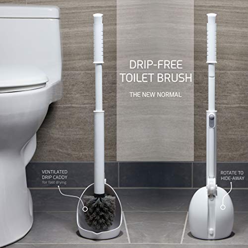 ELYPRO Toilet Brush with Holder – Drip-Free Hygienic Bathroom Scrubber with No-Drip Caddy, Built-in Spout, Fast-Drying Ventilated Design, Compact Toilet Cleaner for RV, Boat, Home – White