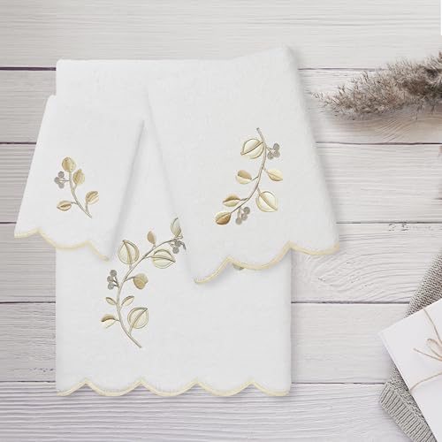 Jardin Turkish Cotton Scallop Towel-Beige-3 Pcs Set - color: Beige, size: 3 Pcs Set