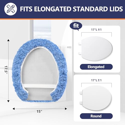 Soft Microfiber Toilet Lid Cover 17.5" x 15" Machine Washable | Solid Toilet Seat Cover Adjustable Rubber Backing Fits Most 16 -17.5" L x 14-16" W Round Oblong and Elongated Toilet Seat - color: Light Blue