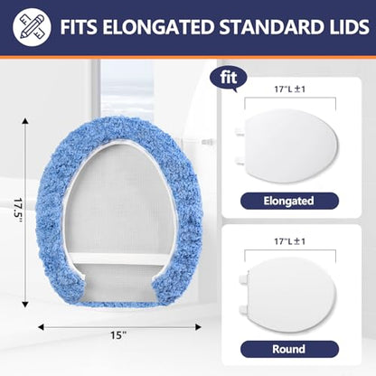 Soft Microfiber Toilet Lid Cover 17.5" x 15" Machine Washable | Solid Toilet Seat Cover Adjustable Rubber Backing Fits Most 16 -17.5" L x 14-16" W Round Oblong and Elongated Toilet Seat - color: Light Blue