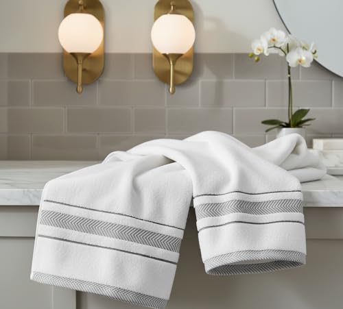 Bath Towels Set for Bathroom – Luxury 6-Piece Cotton Towels, Soft Absorbent & Quick Dry, 600 GSM Bath Towels for Bathroom, Hotel Spa Quality (White/Grey, 6- Bath Towel Set) - color: White/Grey