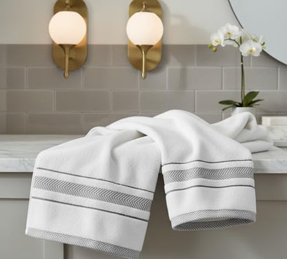Bath Towels Set for Bathroom – Luxury 6-Piece Cotton Towels, Soft Absorbent & Quick Dry, 600 GSM Bath Towels for Bathroom, Hotel Spa Quality (White/Grey, 6- Bath Towel Set) - color: White/Grey
