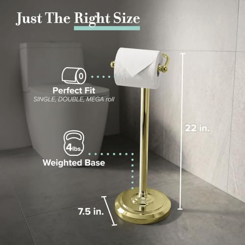 Home Accents Toilet Paper Holder Stand, Brass Finish, Freestanding Bathroom Floor Stand, Weighted Base, 22 Inch - color: Polished Brass