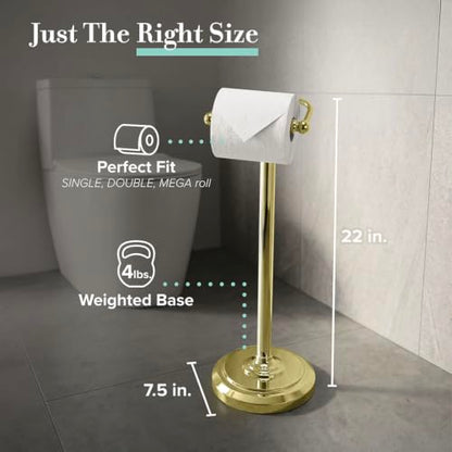Home Accents Toilet Paper Holder Stand, Brass Finish, Freestanding Bathroom Floor Stand, Weighted Base, 22 Inch - color: Polished Brass