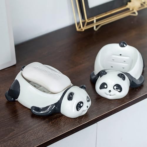 Cute Ceramic Soap Dish Self Draining Adorable Panda Shaped Kitchen Sink Soap Organizer for Bathroom Quick Drying Soap Holders - color: Black&white-2
