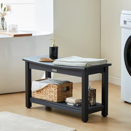 KaimuBench 30'' Waterproof Shower Stool, Poly Lumber Shower Bench Seat for Shaving Legs, HDPS Plastic Bath Chair Seat, Non-Slip & No Maintenance, Black, Weight Capacity 700LBS (30 x 13 Inches) - color: Black, size: XL (30*12.6*17.7'')