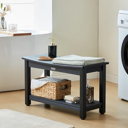 KaimuBench 30'' Waterproof Shower Stool, Poly Lumber Shower Bench Seat for Shaving Legs, HDPS Plastic Bath Chair Seat, Non-Slip & No Maintenance, Black, Weight Capacity 700LBS (30 x 13 Inches) - color: Black, size: XL (30*12.6*17.7'')