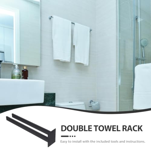 ibasenice Double Rod Wall Mounted Towel Rack Black Stainless Steel Hand Towel Stand with Dual Rod Design for Bathroom and Kitchen, Sleek Modern Elegance with Included Tools and Instructions