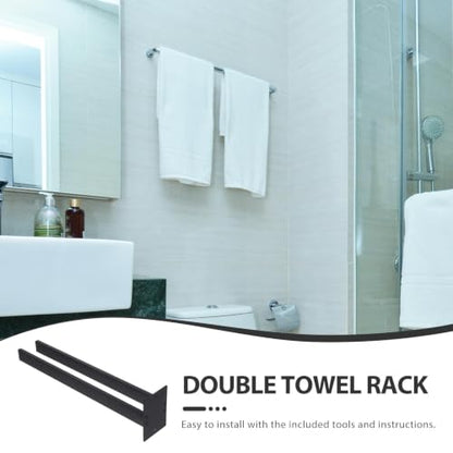 ibasenice Double Rod Wall Mounted Towel Rack Black Stainless Steel Hand Towel Stand with Dual Rod Design for Bathroom and Kitchen, Sleek Modern Elegance with Included Tools and Instructions