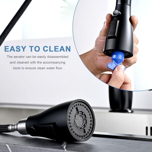 Stainless Steel Kitchen Faucet Head Replacement Matte Black 3-Function Kitchen Sink Sprayer replacement for Most Pull-out Kitchen Faucet, High Pressure Sink Spray Head with 9 Adapters & Faucet Aerator - color: ‎Matte Black