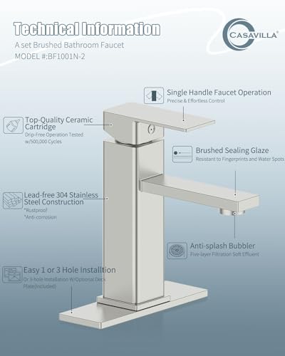Bathroom Faucet-2 Sets, Brushed Bathroom Sink Faucets with Pop-up Drain and 6 Inch Deck Plate, Single Handle Modern Farmhouse RV Vanity Faucet for Vessel Sink (1~3 Holes) - color: 2.Brushed Sealing Glaze, style: Short*2