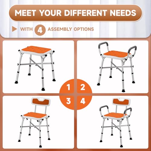 Shower Chair for Inside Shower, 600 lb Adjustable Chair with Arms and Back | FSA/HSA Eligible, 600lb Capacity, Crossbar Design, Adjustable Height, Tool-Free, Non-Slip Bath Chair for Elderly and Disabled - color: Orange