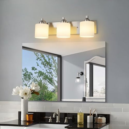 Mecgirn Stainless Steel Milk Glass Bathroom Vanity Light Over Mirror, 3 Light Brushed Nickel Bathroom Light Fixtures with Frosted Glass, Modern Vanity Lighting Wall Mount - color: Brushed Nickel, size: 3 Light