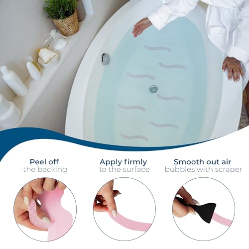 Anti-Slip Shower Stickers - Help Reduce Slipping in Bathtub & Shower, Pink Non-Slip Bath Strips, Strong Adhesive Bathtub Appliques Suitable for Homes with Kids, Adults & Seniors - 24 Pcs - Homergy - color: Rose Pink