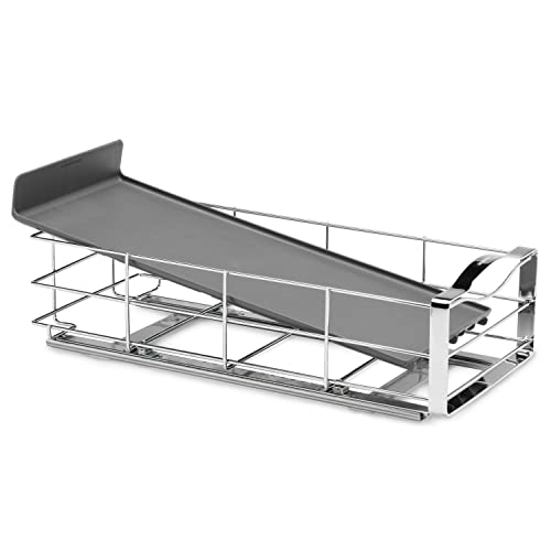 simplehuman 9-Inch Pull-Out Cabinet Organizer, Under Cabinet Sliding Drawer for Kitchen Bathroom, Heavy-Gauge Steel Frame, Removable Drip Guard, Ball-Bearing Tracks, Grey Plastic - size: 9-Inch