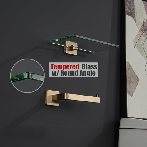 JQK Bathroom Glass Shelf, Tempered Glass Shower Storage 8 by 5 inches, 304 Stainless Steel Champagne Bronze Wall Mount, TGS201L8-CB - color: Champagne Bronze, size: 8 Inch