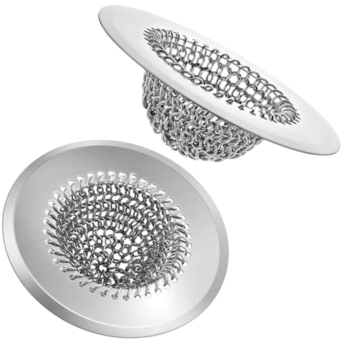2 Pack Chainlink Kitchen Sink Drain Strainer 4.4 Inch - 304 Stainless Steel Wide Rim Sink Strainer, Chainmail Sink Filter, Fits Most US Kitchen Sinks - color: 2 Pack 4.4 Inch Chain Style