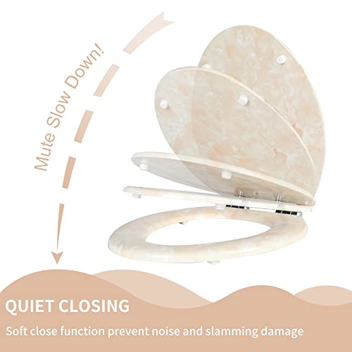 Angel Shield Marble Toilet Seat Durable Molded Wood with Quiet Close, Easy Clean, Quick-Release Hinges (Round, Beige Marble) - color: Beige-Round, size: Round-16.5“