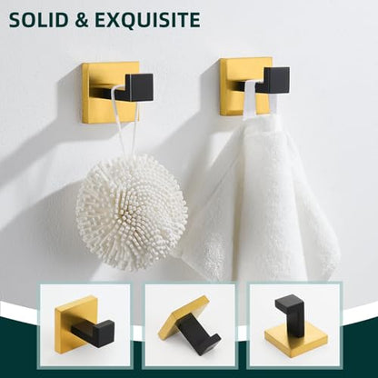 Angle Simple Bathroom Towel Hook, Coat Robe Holder, Black and Gold, 2 Pack | SUS304 Stainless Steel, Wall Hook for Clothes Bag Cap, Kitchen Vanity Sink Entryway Hand Towel Hanger, Screw Mount - color: Black & Gold, size: 2 Pack