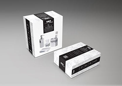 Creative Scents Quilted Mirror White 4 Piece Resin Bathroom Accessories Set | Includes Soap Dispenser, Toothbrush Holder, Tumbler Cup & Soap Dish - style: 4 Piece Set