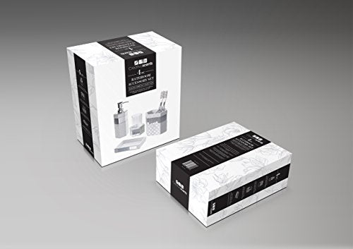 Creative Scents Quilted Mirror White 4 Piece Resin Bathroom Accessories Set | Includes Soap Dispenser, Toothbrush Holder, Tumbler Cup & Soap Dish - style: 4 Piece Set