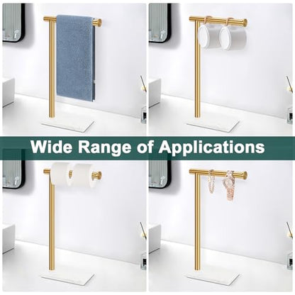 Hand Towel Holder, Hand Towel Stand for Bathroom with Marble Base, 304 Stainless Steel L Shape Hand Towel Rack Bar Standing for Vanity Kitchen Countertop, Brushed Gold - color: Gold