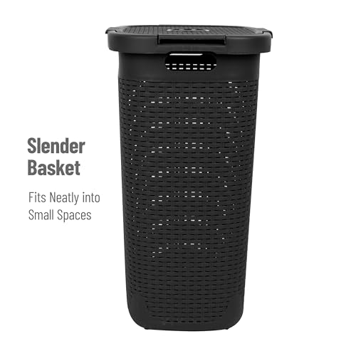Mind Reader Slim Laundry Hamper with Lid, 60L Tall Clothes Baskets, Narrow Tapered Design for Bathrooms Closets and Laundry Rooms, Plastic, 3 Pack, Black - color: Black