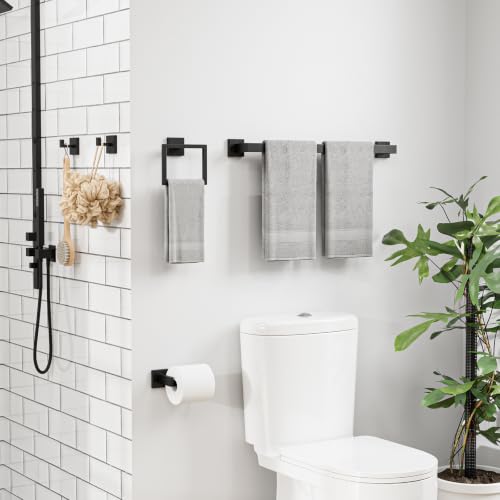 5-Pieces Matte Black Bathroom Accessories, 24 Inch Bathroom Hardware Set | SUS304 Stainless Steel Bath Towel Bar Set, Towel Racks for Bathroom Wall Mounted - size: 26 Inch (5 Pieces Simple)