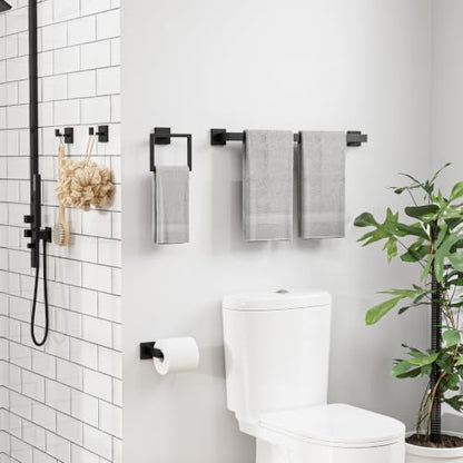 5-Pieces Matte Black Bathroom Accessories, 24 Inch Bathroom Hardware Set | SUS304 Stainless Steel Bath Towel Bar Set, Towel Racks for Bathroom Wall Mounted - size: 26 Inch (5 Pieces Simple)