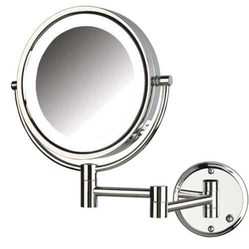 JERDON Hardwired Wall-Mount Makeup Mirror - 8X/1X - Chrome - HL88CLD | 8.5" Round Frame, 13.5" Wall Arm, LED Lighting, Direct Wire Installation - color: Chrome Direct Wire