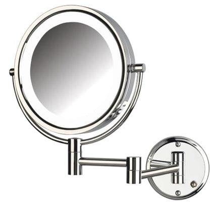 JERDON Hardwired Wall-Mount Makeup Mirror - 8X/1X - Chrome - HL88CLD | 8.5" Round Frame, 13.5" Wall Arm, LED Lighting, Direct Wire Installation - color: Chrome Direct Wire