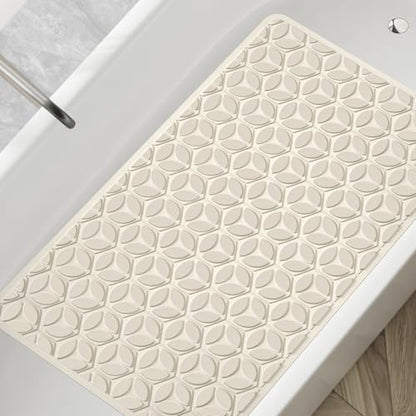 Non-Slip Rubber Bathtub Mat with Suction Cups, 16 × 28 Inch (Beige) | 100% Rubber, Leaf Texture. Vacuum Suction Cups. Soft on Touch. BPA/PVC-Free. Machine Wash. Safe For Bath, Shower, Pet Dogs. - color: Beige, size: 28" x 16" (Rectangular)