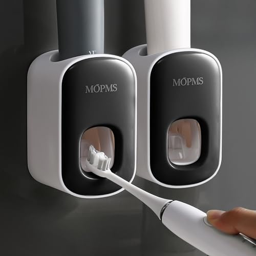 MOPMS Automatic Toothpaste Dispenser Wall Mounted for Kids and Adult 2Pcs | Automatic Toothpaste Squeezer Holder for Bathrooms - color: Black-2pcs