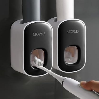 MOPMS Automatic Toothpaste Dispenser Wall Mounted for Kids and Adult 2Pcs | Automatic Toothpaste Squeezer Holder for Bathrooms - color: Black-2pcs