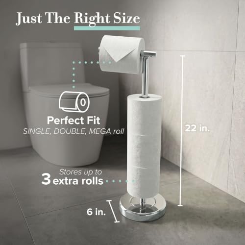 Gatco 1448C Latitude II Freestanding Toilet Paper Holder with Storage, Bathroom Tissue Stand, Chrome, 22.25" H, Holds 1–4 Reserve Rolls, Weighted Base - color: Chrome