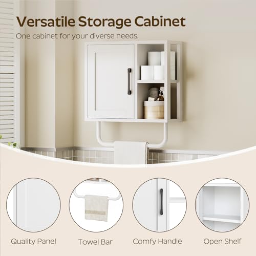 Medicine Cabinet, Bathroom Wall Cabinet with Towel Bar, Over The Toilet Storage Cabinet with Adjustable Shelf and Open Partition, for Bathroom, Laundry Room, Living Room, Kitchen, White - color: White